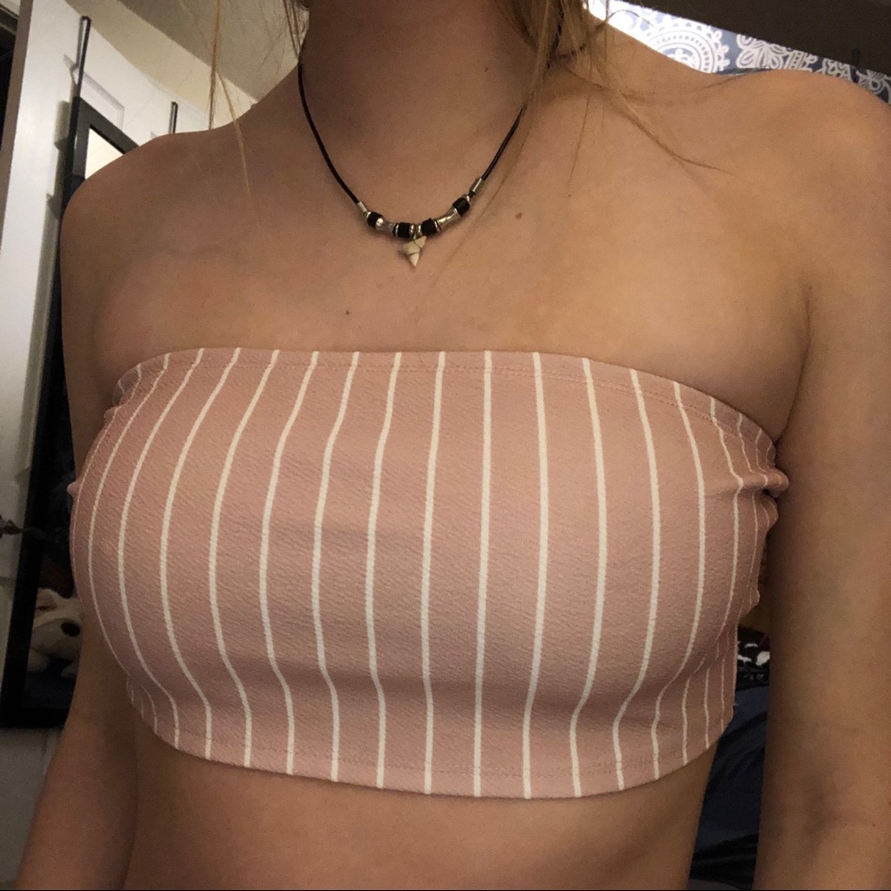 Pink and white tube top